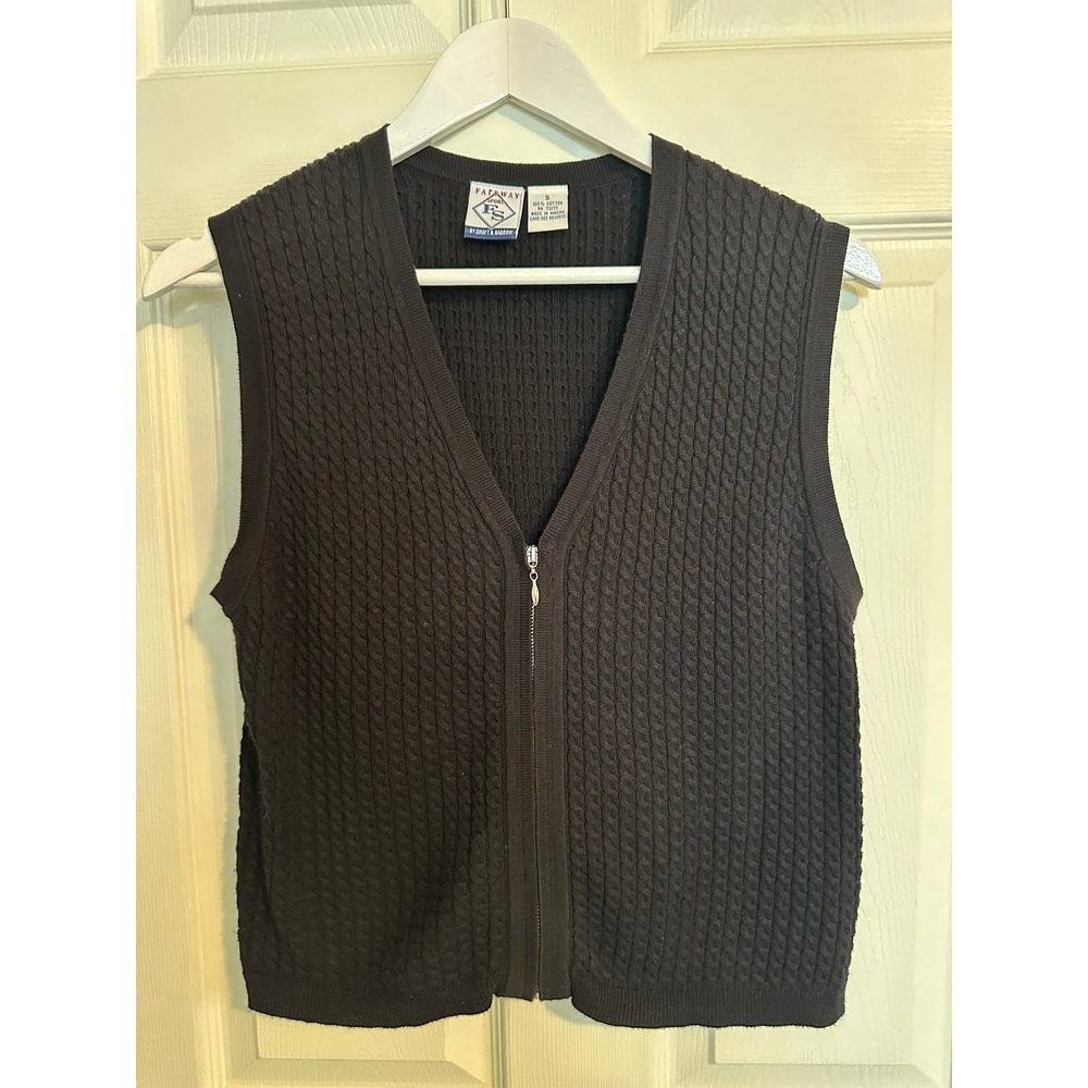 Fairway Sport by Croft & Barrow Black Cable Knit Zip 100% Cotton Golf Vest‎ S